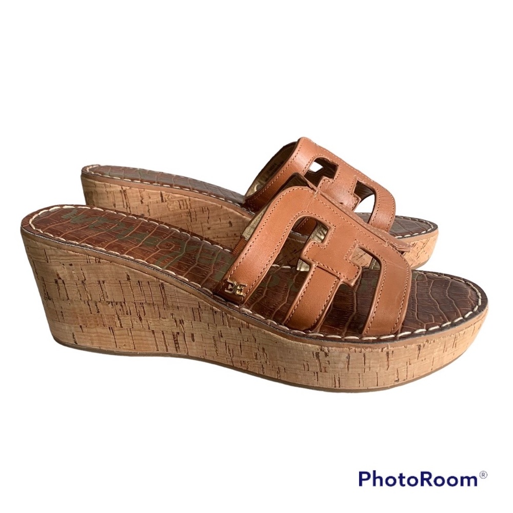 Sam Edelman Regis Leather Cork Wedges with Round Toe Logo sole